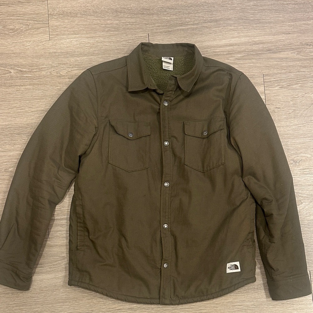 The North Face Olive Shirt Jacket with Sherpa Lining